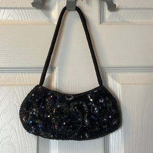 Sequined Evening Purse Black Rainbow Satiny Formal Wear Dressy Used Once/Twice